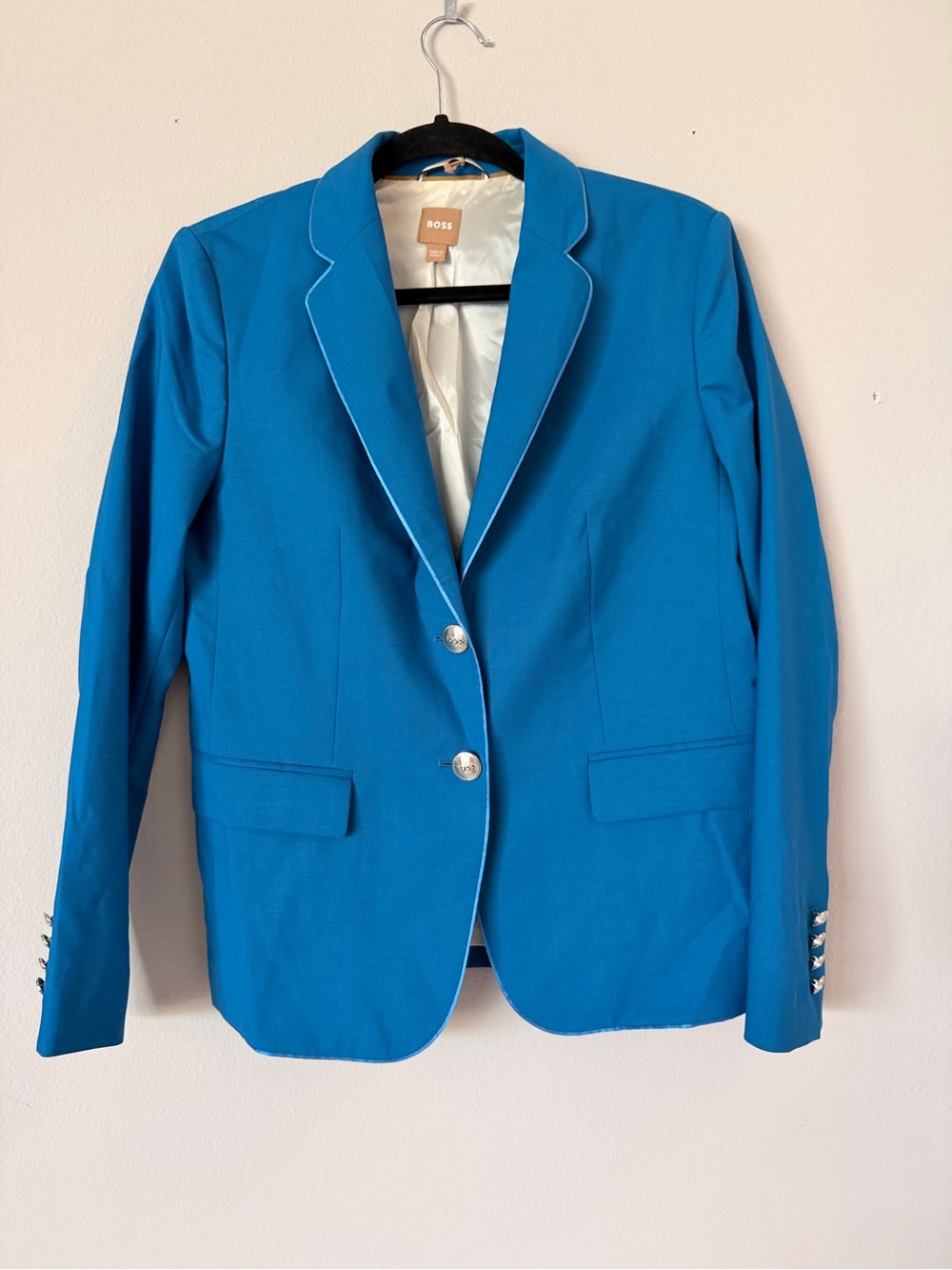 BOSS Women’s Bright Teal Tailored Blazer with Contrast Piping NWT